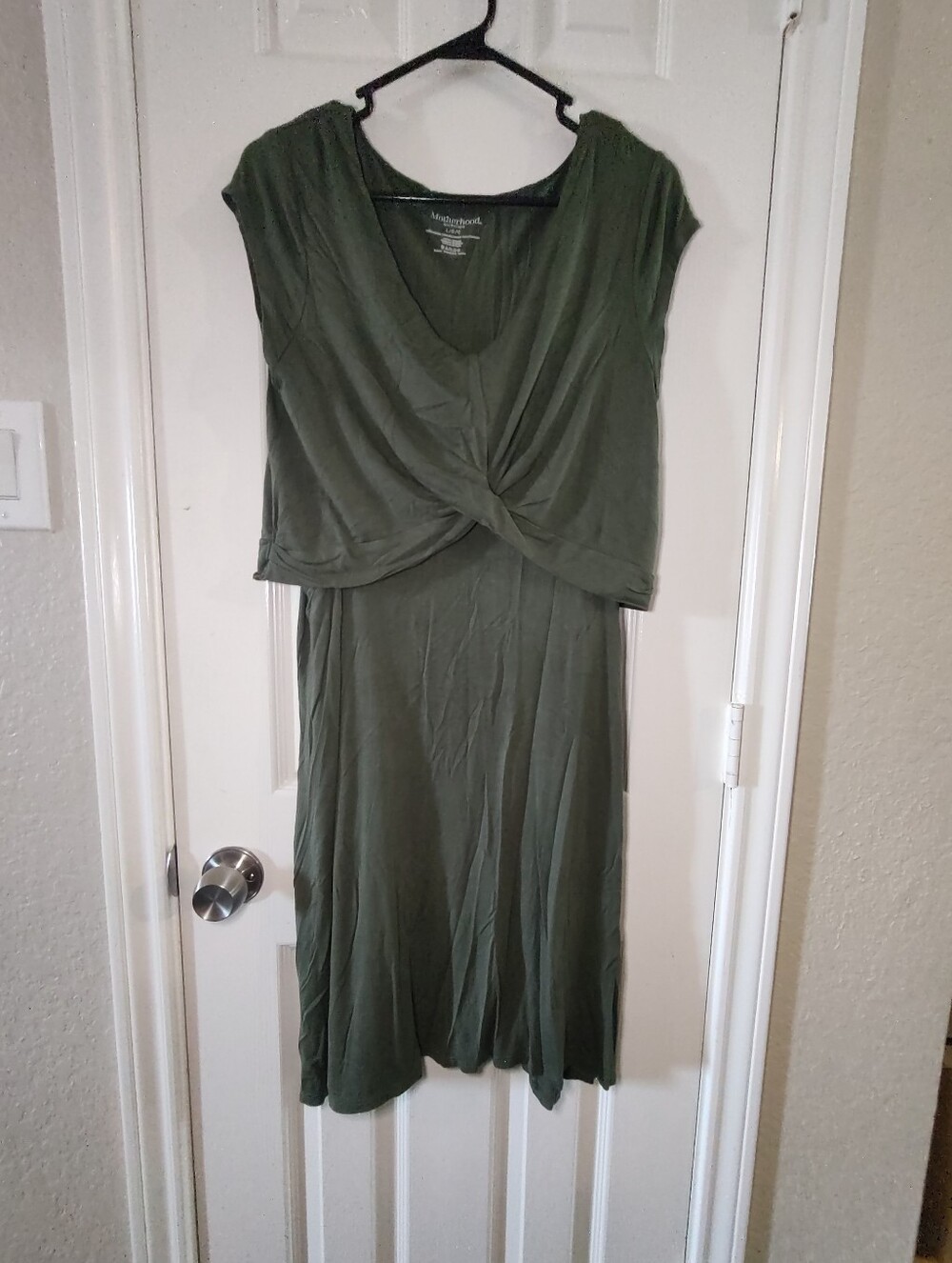 Motherhood Maternity Size L Olive Green Twist Front Nursing Dress Short Sleeve